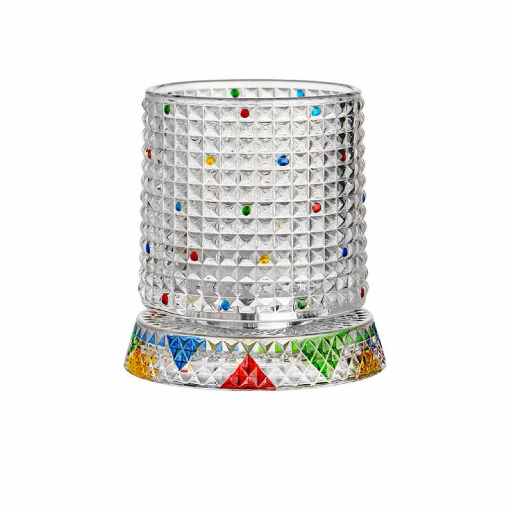 Hand-Painted Embossed Rotating Whiskey Glass – Minimal Luxury Crystal Tumbler with Smooth Spin Design