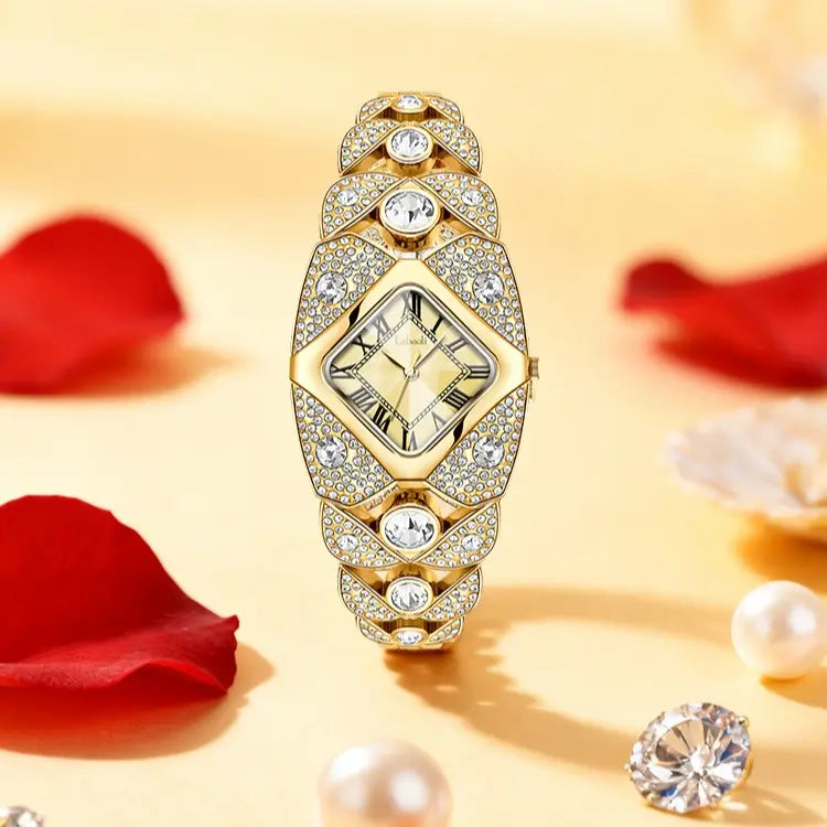 Luxury Full Diamond Bangle Bracelet Watch Women's Fashion Stainless Steel Quartz Wristwatch 30M Waterproof Elegant Stylish Unique Gift for Wife Bling Jewelry