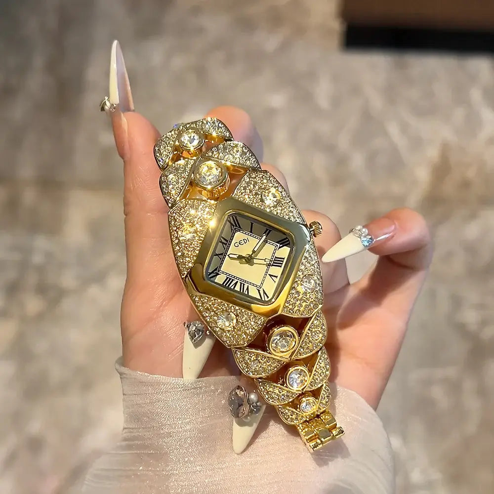 Luxury Full Diamond Bangle Bracelet Watch Women's Fashion Stainless Steel Quartz Wristwatch 30M Waterproof Elegant Stylish Unique Gift for Wife Bling Jewelry