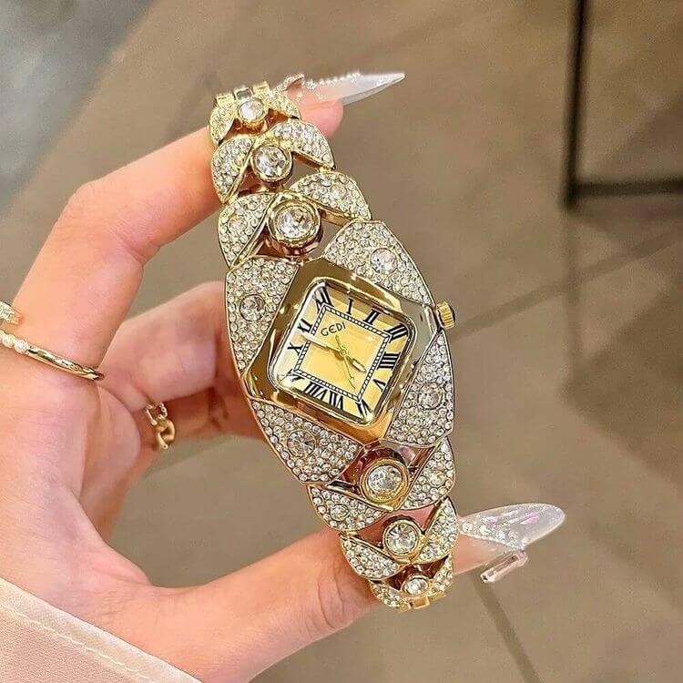 Luxury Full Diamond Bangle Bracelet Watch Women's Fashion Stainless Steel Quartz Wristwatch 30M Waterproof Elegant Stylish Unique Gift for Wife Bling Jewelry