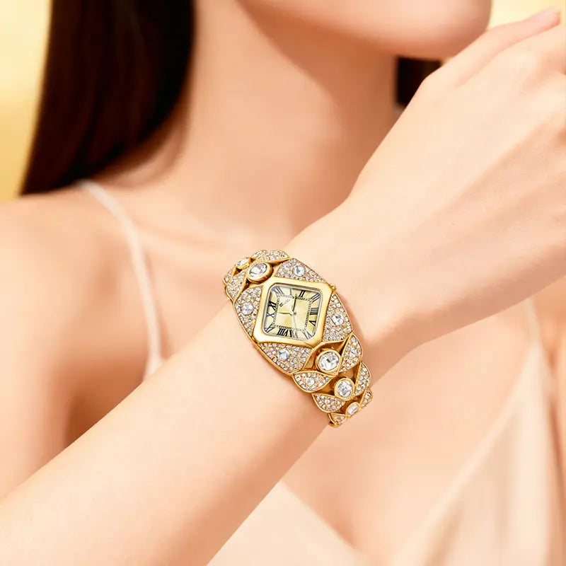 Luxury Full Diamond Bangle Bracelet Watch Women's Fashion Stainless Steel Quartz Wristwatch 30M Waterproof Elegant Stylish Unique Gift for Wife Bling Jewelry