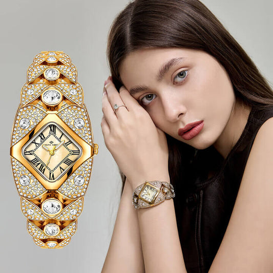 Luxury Full Diamond Bangle Bracelet Watch Women's Fashion Stainless Steel Quartz Wristwatch 30M Waterproof Elegant Stylish Unique Gift for Wife Bling Jewelry