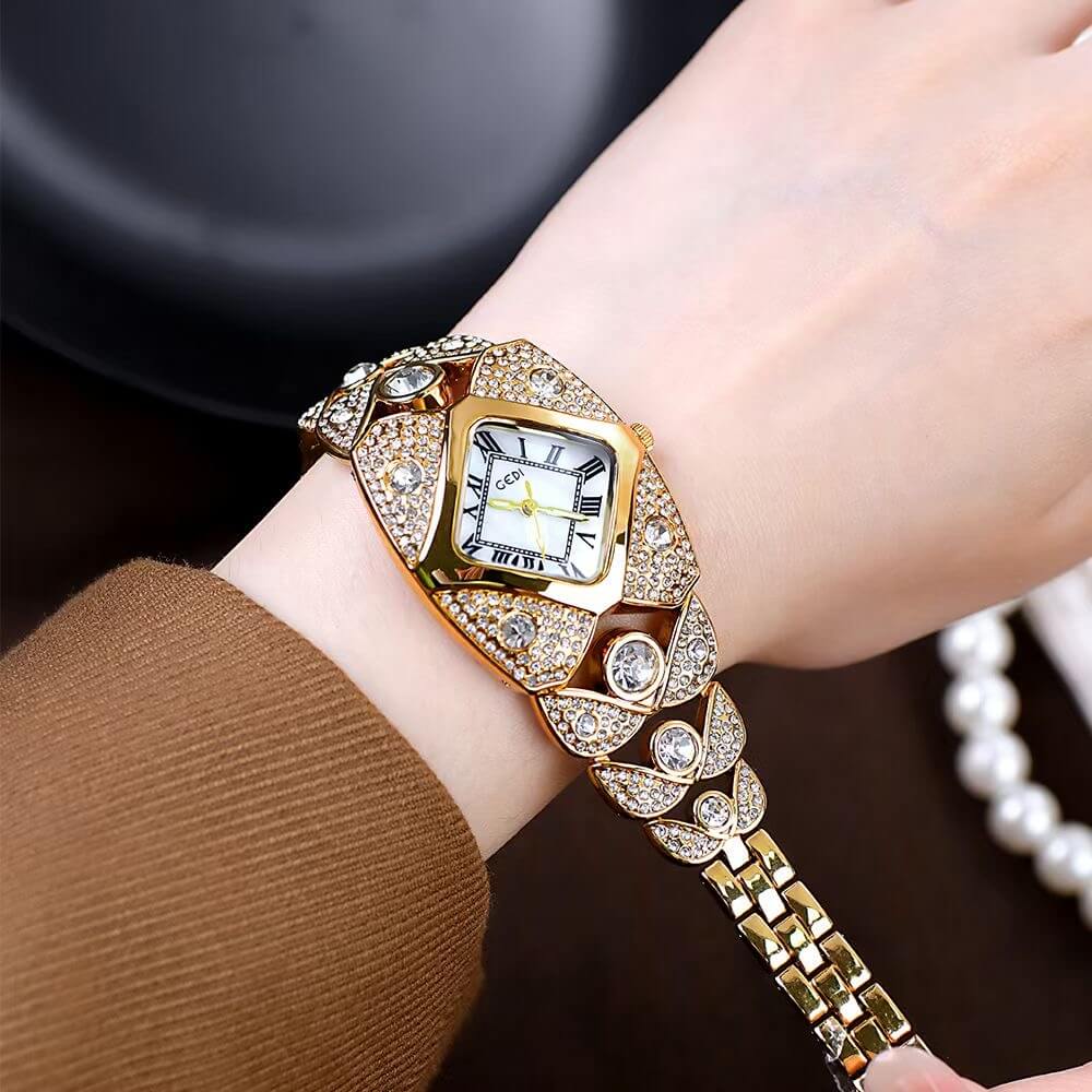 Luxury Full Diamond Bangle Bracelet Watch Women's Fashion Stainless Steel Quartz Wristwatch 30M Waterproof Elegant Stylish Unique Gift for Wife Bling Jewelry