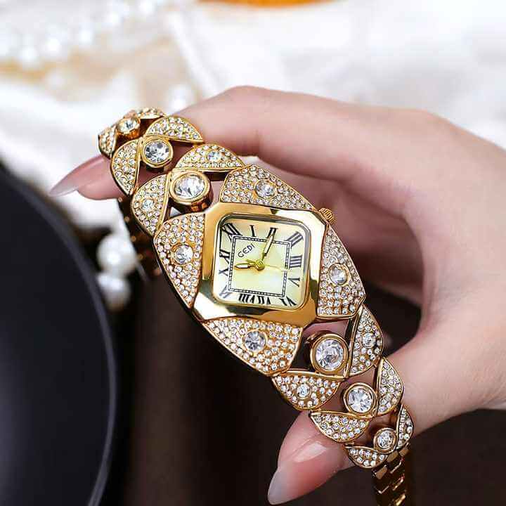 Luxury Full Diamond Bangle Bracelet Watch Women's Fashion Stainless Steel Quartz Wristwatch 30M Waterproof Elegant Stylish Unique Gift for Wife Bling Jewelry