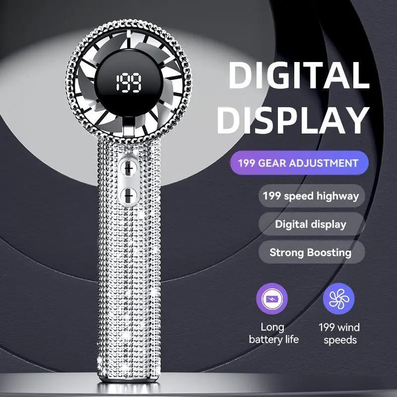 Diamond Fan Luxury Bling Portable Handheld Turbo Fan
