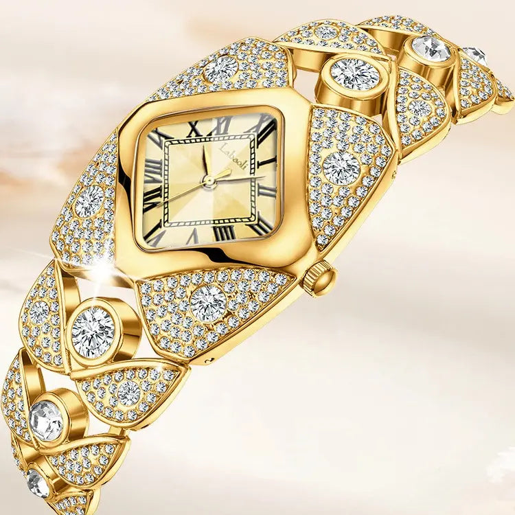 Luxury Full Diamond Bangle Bracelet Watch Women's Fashion Stainless Steel Quartz Wristwatch 30M Waterproof Elegant Stylish Unique Gift for Wife Bling Jewelry