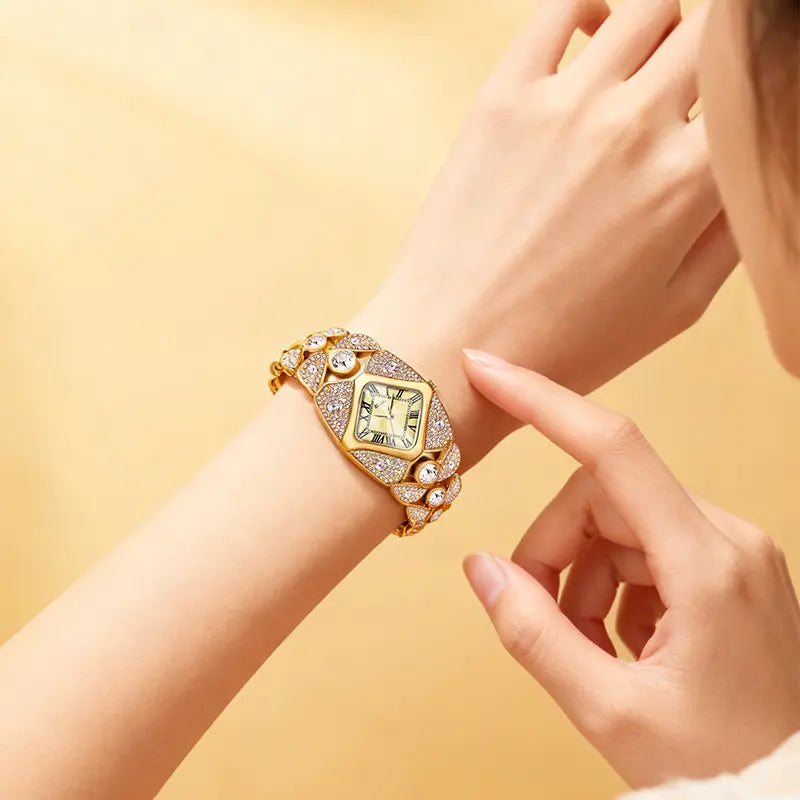 Luxury Full Diamond Bangle Bracelet Watch Women's Fashion Stainless Steel Quartz Wristwatch 30M Waterproof Elegant Stylish Unique Gift for Wife Bling Jewelry