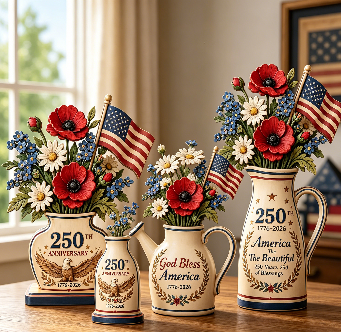 250th Anniversary Patriotic Flower Wooden Block Centerpiece 🇺🇸