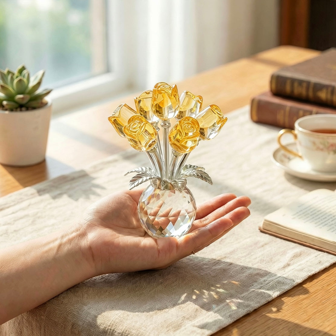 ✨🌸 Colourful Rose Figurine with Vase – Decorative Floral Home Decor Accent