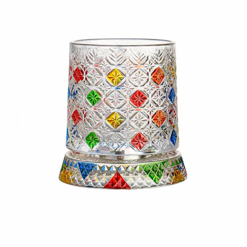 Hand-Painted Embossed Rotating Whiskey Glass – Minimal Luxury Crystal Tumbler with Smooth Spin Design