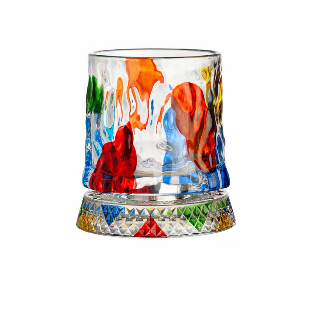 Hand-Painted Embossed Rotating Whiskey Glass – Minimal Luxury Crystal Tumbler with Smooth Spin Design