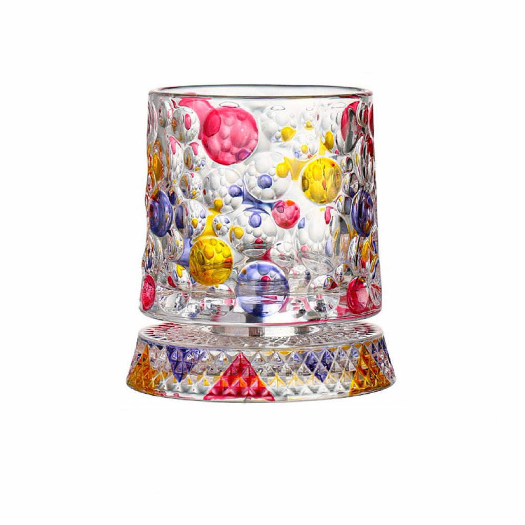 Hand-Painted Embossed Rotating Whiskey Glass – Minimal Luxury Crystal Tumbler with Smooth Spin Design