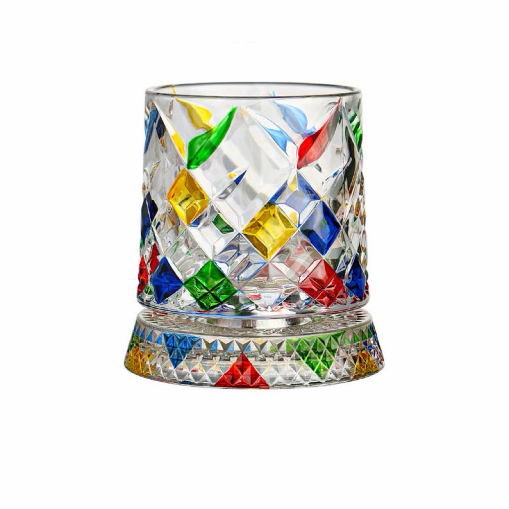 Hand-Painted Embossed Rotating Whiskey Glass – Minimal Luxury Crystal Tumbler with Smooth Spin Design