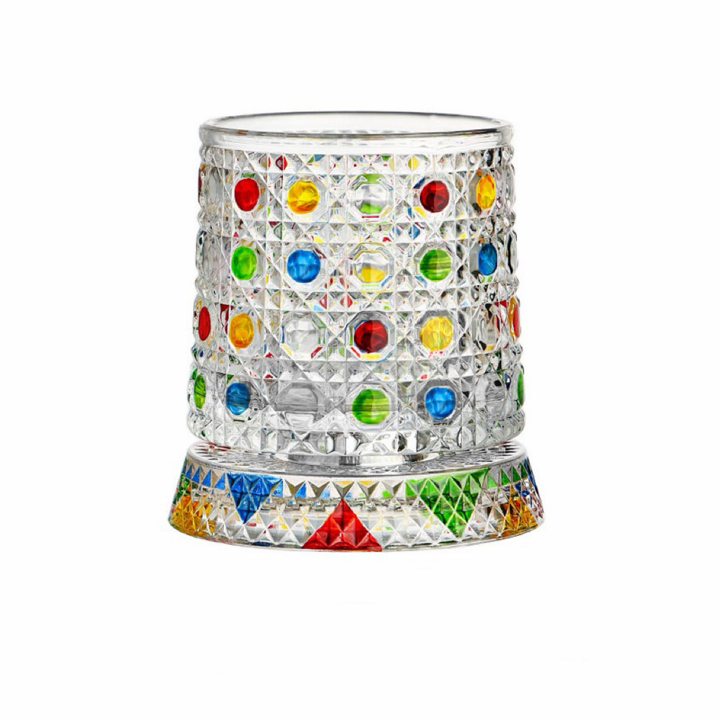 Hand-Painted Embossed Rotating Whiskey Glass – Minimal Luxury Crystal Tumbler with Smooth Spin Design