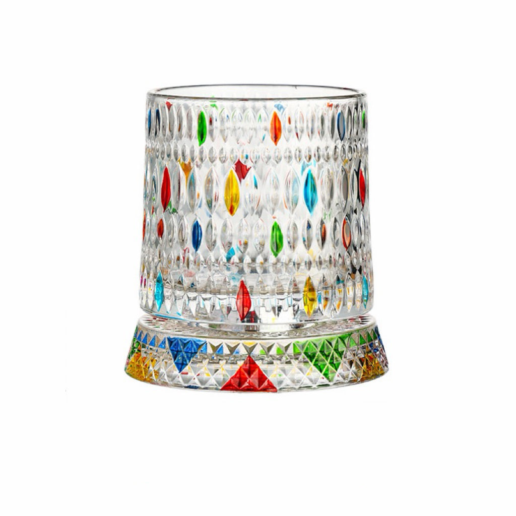 Hand-Painted Embossed Rotating Whiskey Glass – Minimal Luxury Crystal Tumbler with Smooth Spin Design