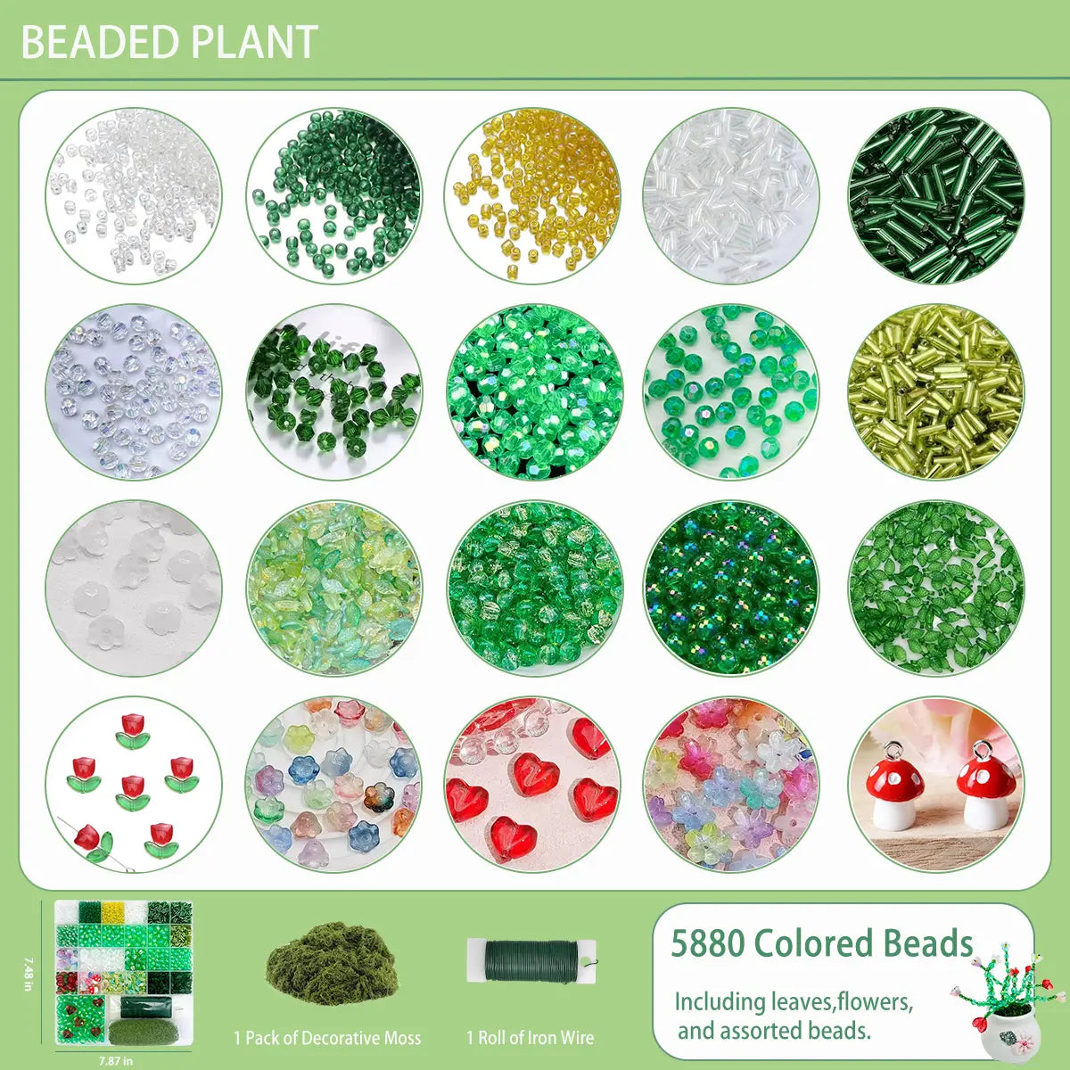 🍀Green Glass Beads Beaded Plant Kit DIY-Gifts for Adults🎁