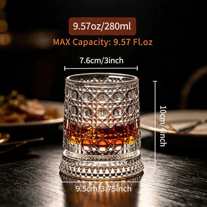 🥃4-Pack Rotating Crystal Whiskey Glasses with4 Ice Ball Molds & Gift Box