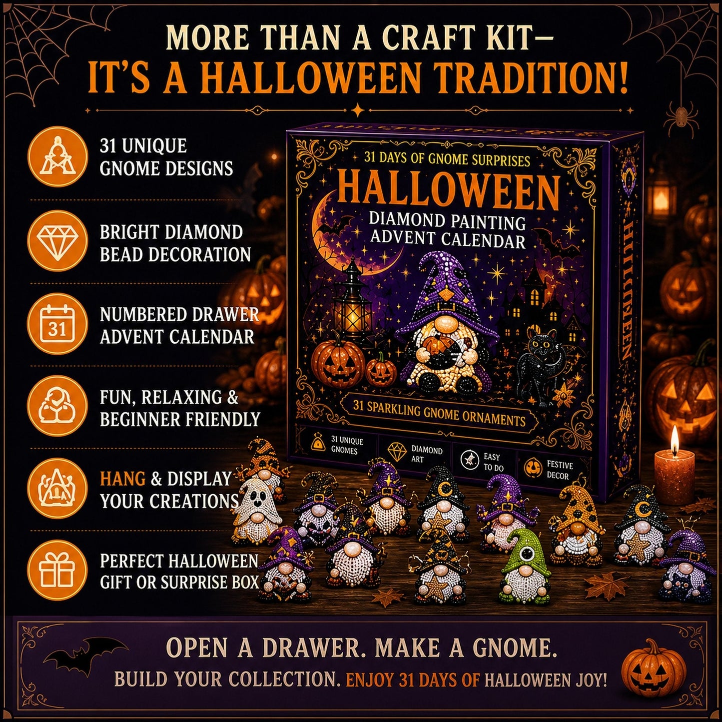 🔥LAST DAY 60% OFF - 🎃✨ 31 Days of Gnome Surprises Halloween Diamond Painting Advent Calendar