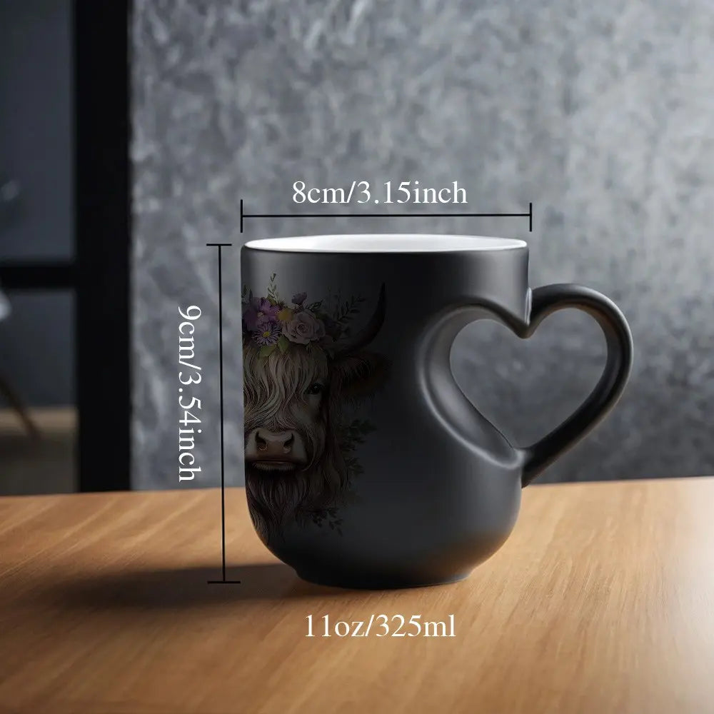 Highland Cow Magical Mug with Heart-Shaped Handle & Scottish Cow Design