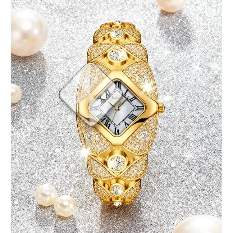 Luxury Full Diamond Bangle Bracelet Watch Women's Fashion Stainless Steel Quartz Wristwatch 30M Waterproof Elegant Stylish Unique Gift for Wife Bling Jewelry
