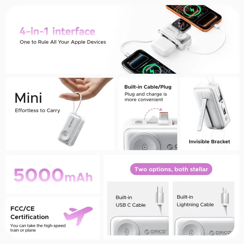 🔋 Orico 3-in-1 Power Bank – Wireless Watch Charger for iPhone & Android ✈️