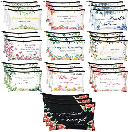 ✝️Christian Makeup Bag Gift for Women Bulk Faith Pocket Bag with Bible Verse Floral Pattern