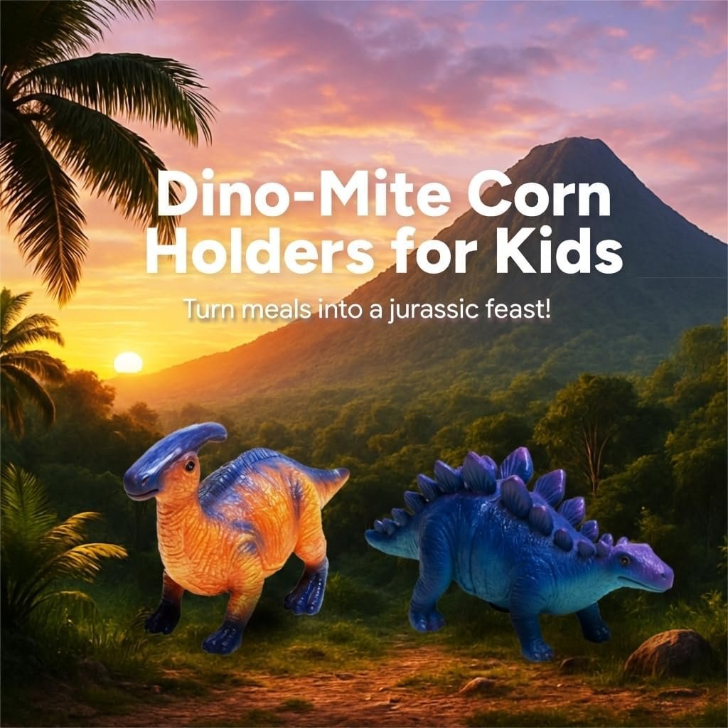 🦖🍗Dinosaur Corn Holders for Corn On The Cob - Funny Corn Cob Holder for Kids and Adults with Stainless Steel Prongs