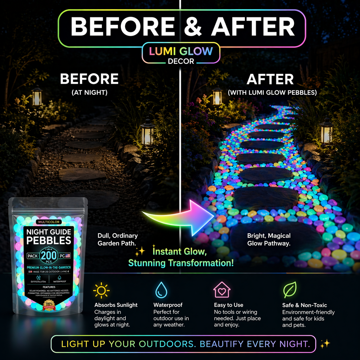 💥LAST DAY SALE 50%OFF💥🌈Colorful Glow-in-the-Dark Garden Stones☔
