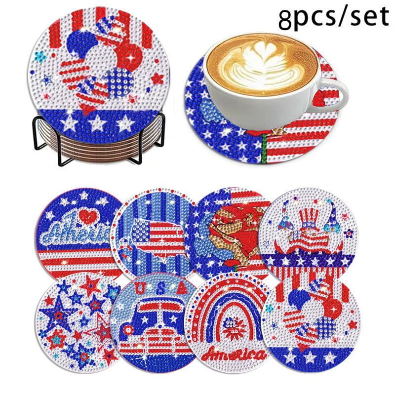 🌅 Sparkling DIY Diamond Painting Cup Coasters – 8PCS Set