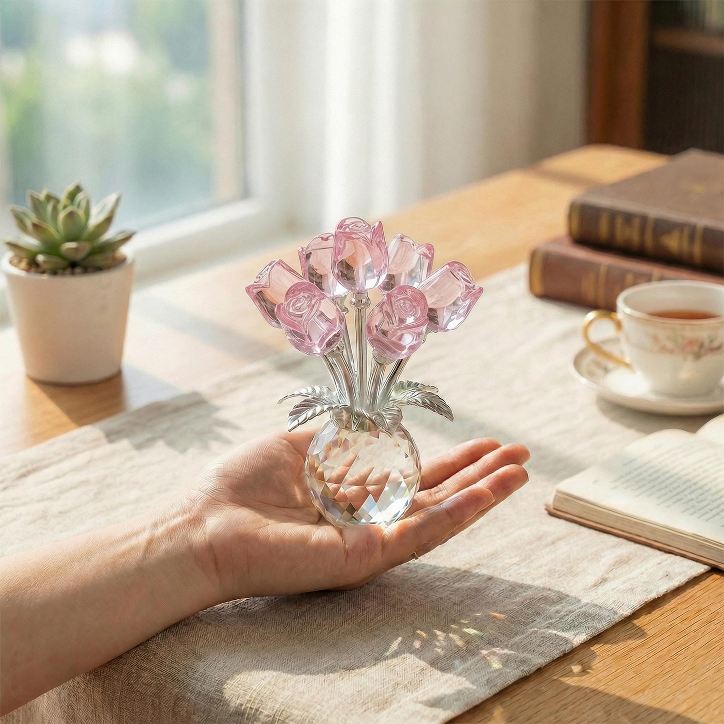✨🌸 Colourful Rose Figurine with Vase – Decorative Floral Home Decor Accent