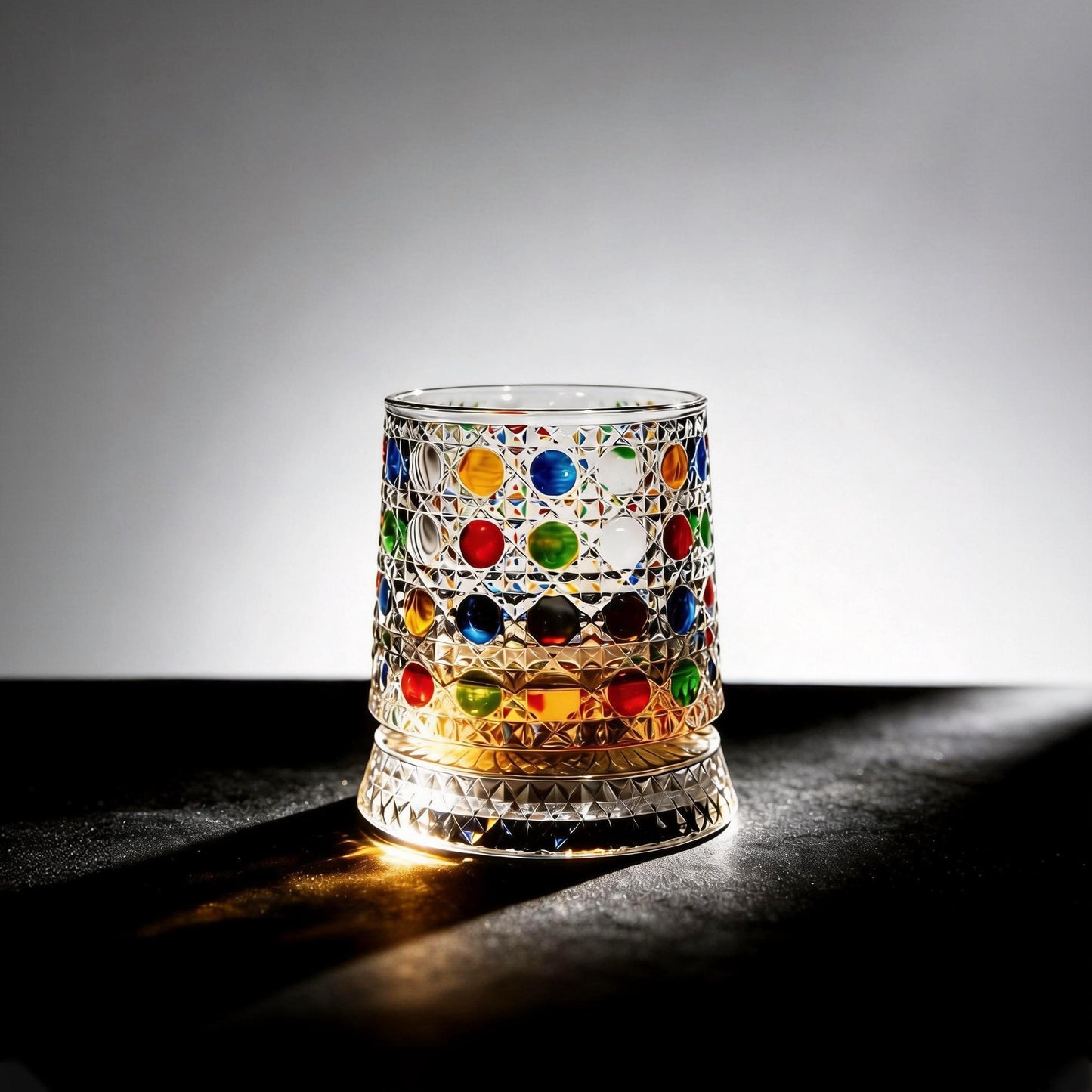 Hand-Painted Embossed Rotating Whiskey Glass – Minimal Luxury Crystal Tumbler with Smooth Spin Design