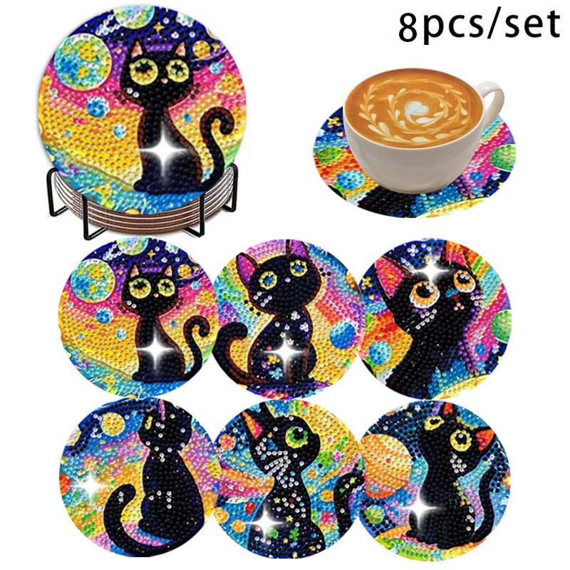 🌅 Sparkling DIY Diamond Painting Cup Coasters – 8PCS Set