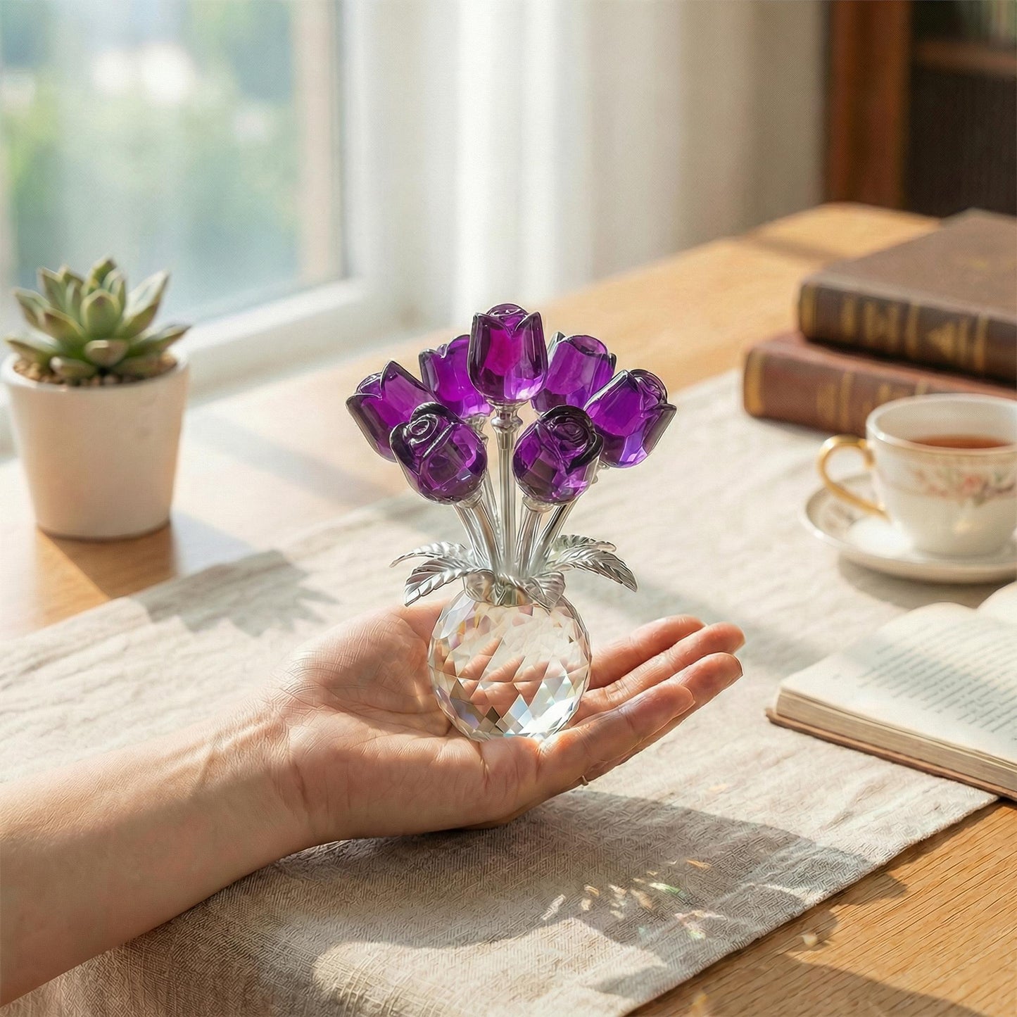 ✨🌸 Colourful Rose Figurine with Vase – Decorative Floral Home Decor Accent