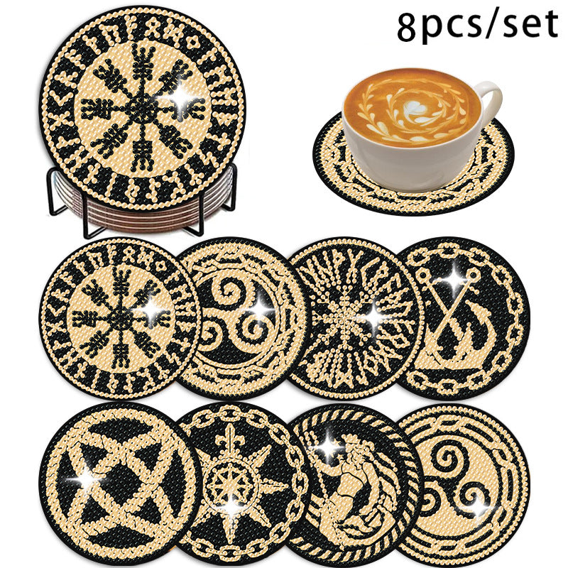 🌅 Sparkling DIY Diamond Painting Cup Coasters – 8PCS Set