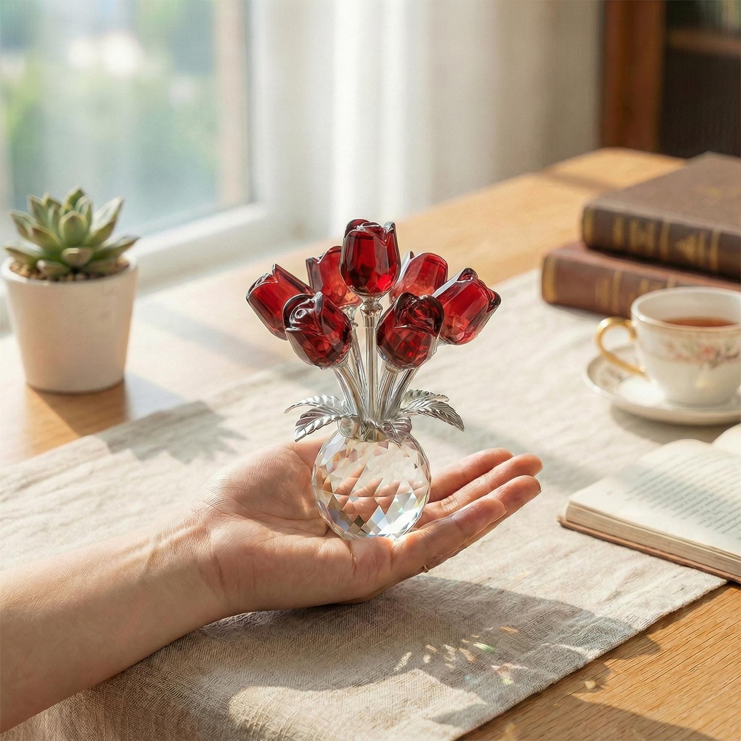 ✨🌸 Colourful Rose Figurine with Vase – Decorative Floral Home Decor Accent