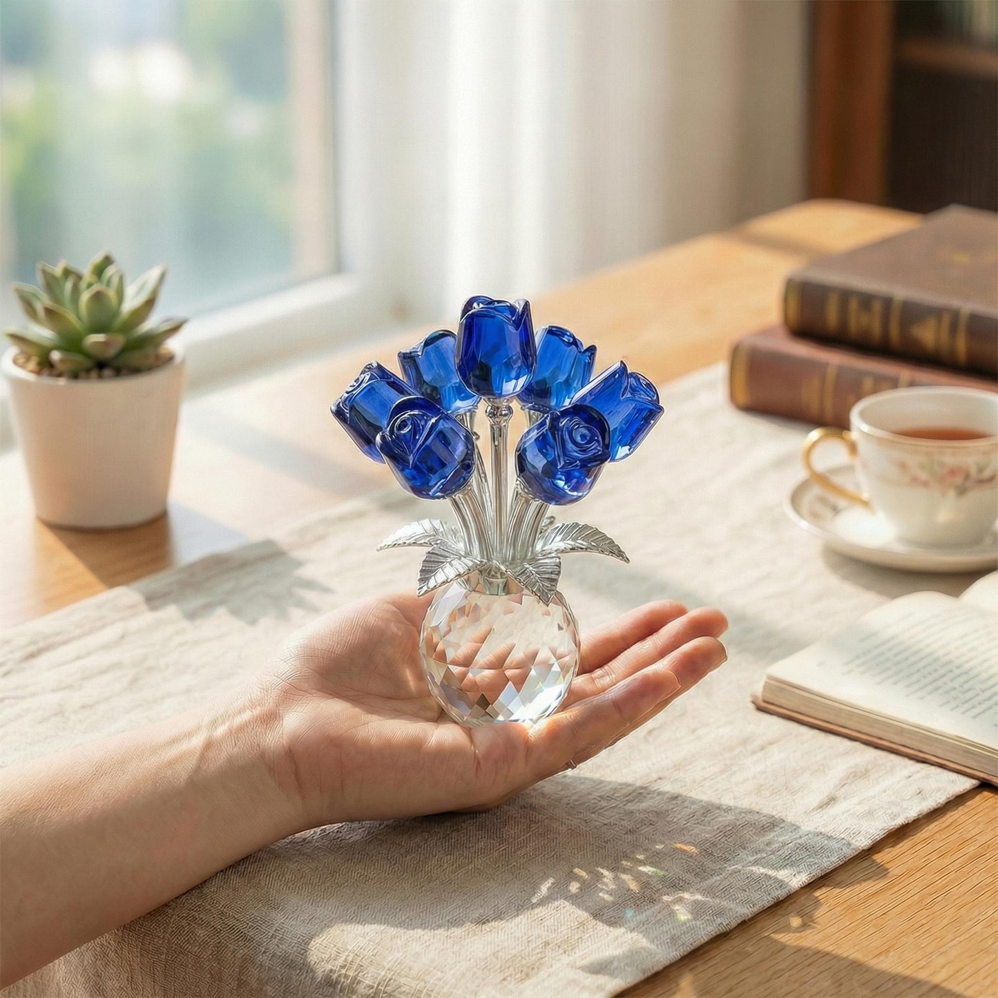 ✨🌸 Colourful Rose Figurine with Vase – Decorative Floral Home Decor Accent