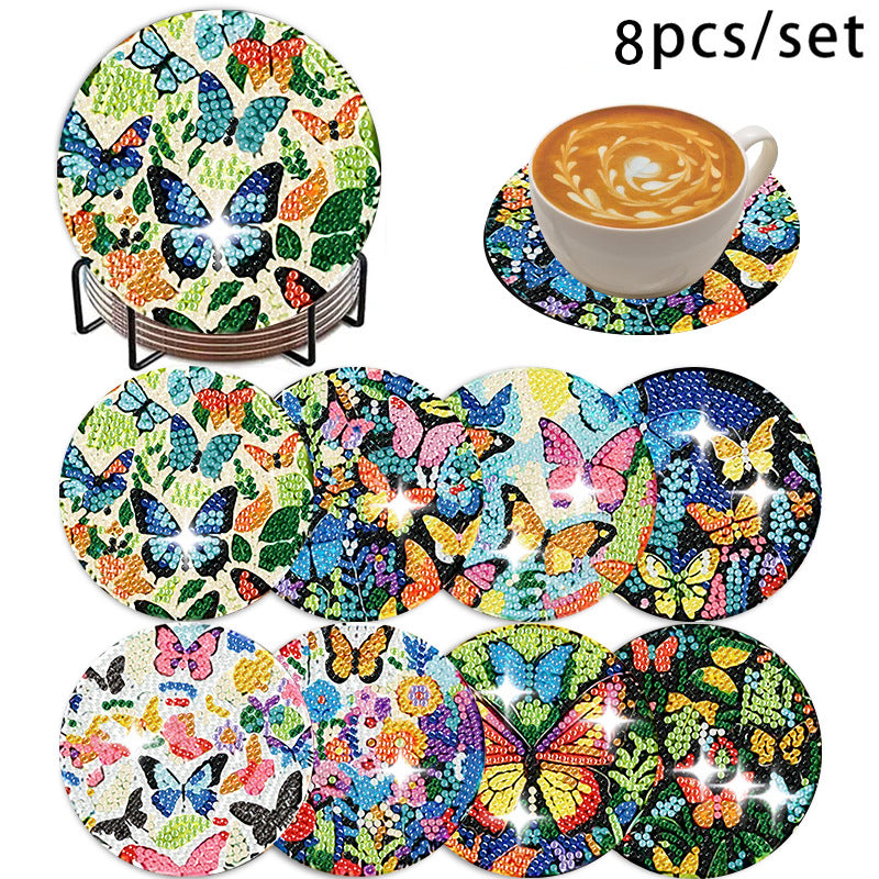 🌅 Sparkling DIY Diamond Painting Cup Coasters – 8PCS Set