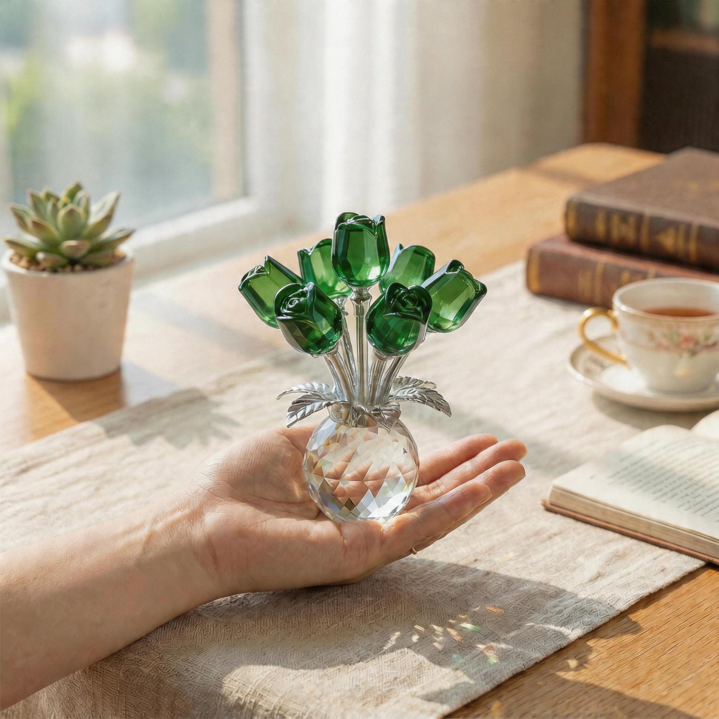 ✨🌸 Colourful Rose Figurine with Vase – Decorative Floral Home Decor Accent