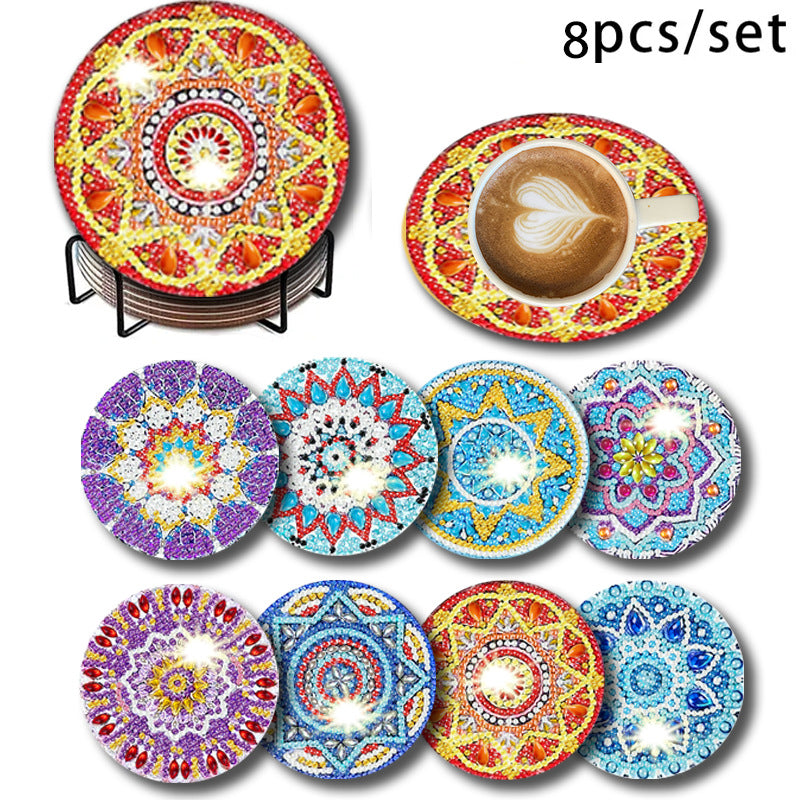 🌅 Sparkling DIY Diamond Painting Cup Coasters – 8PCS Set