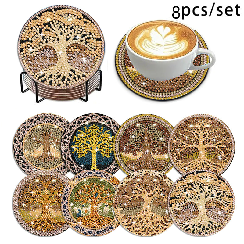 🌅 Sparkling DIY Diamond Painting Cup Coasters – 8PCS Set