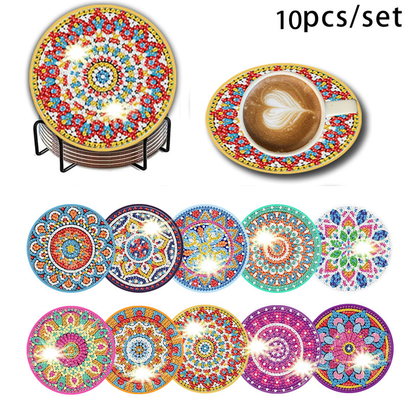🌅 Sparkling DIY Diamond Painting Cup Coasters – 8PCS Set