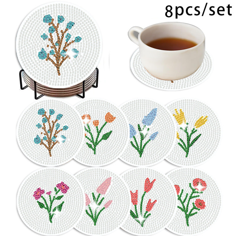 🌅 Sparkling DIY Diamond Painting Cup Coasters – 8PCS Set