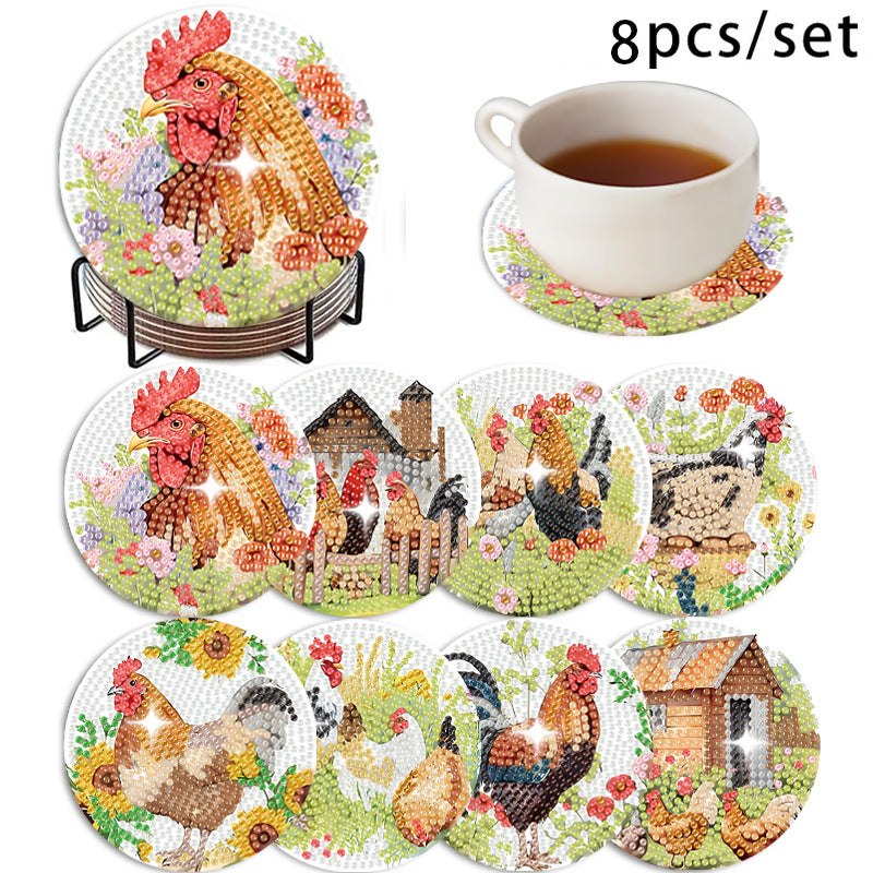 🌅 Sparkling DIY Diamond Painting Cup Coasters – 8PCS Set