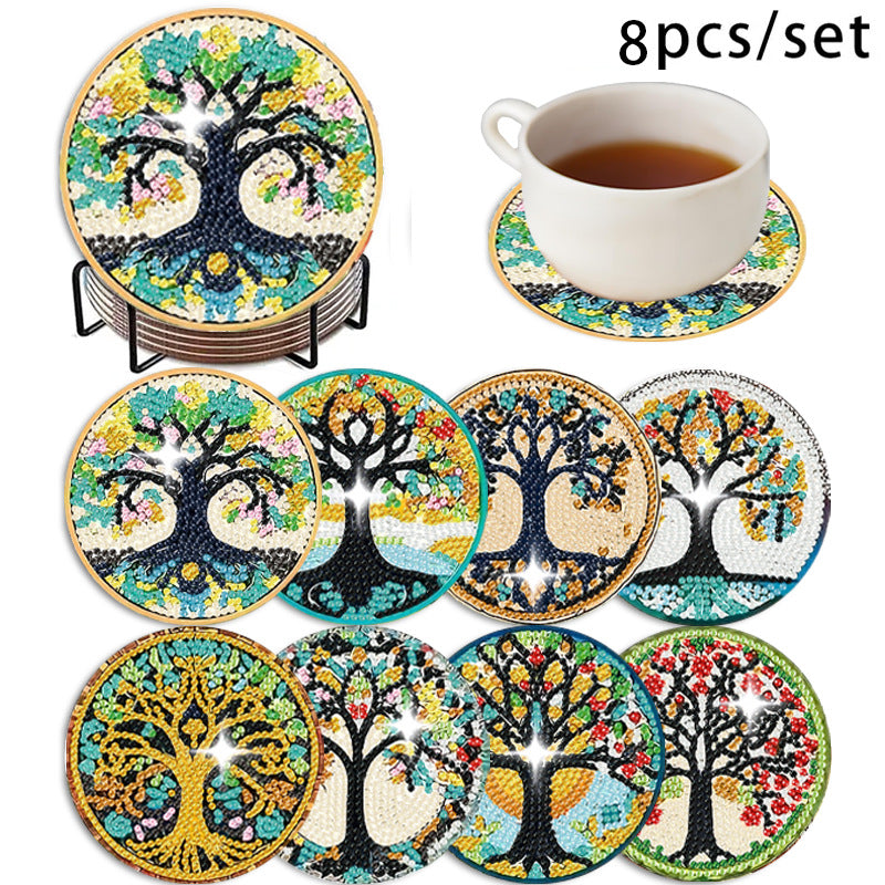 🌅 Sparkling DIY Diamond Painting Cup Coasters – 8PCS Set