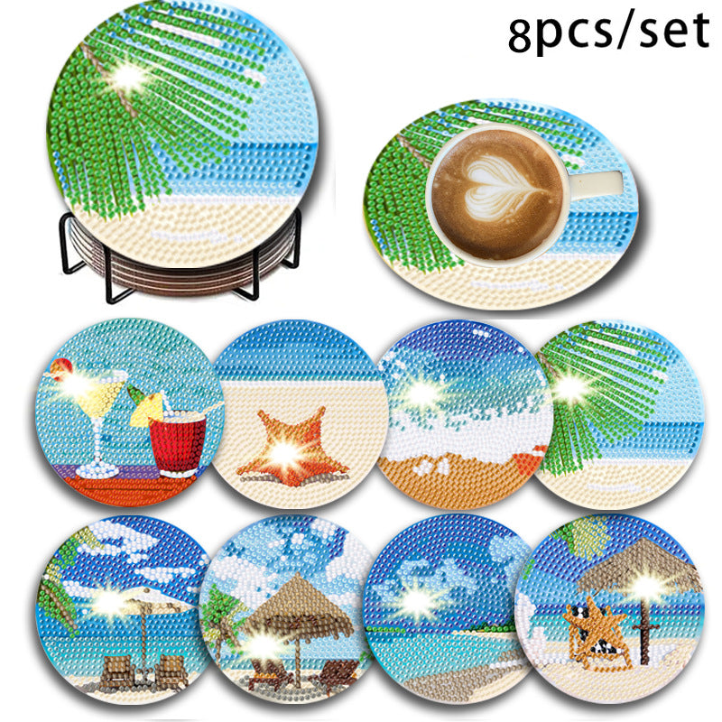 🌅 Sparkling DIY Diamond Painting Cup Coasters – 8PCS Set