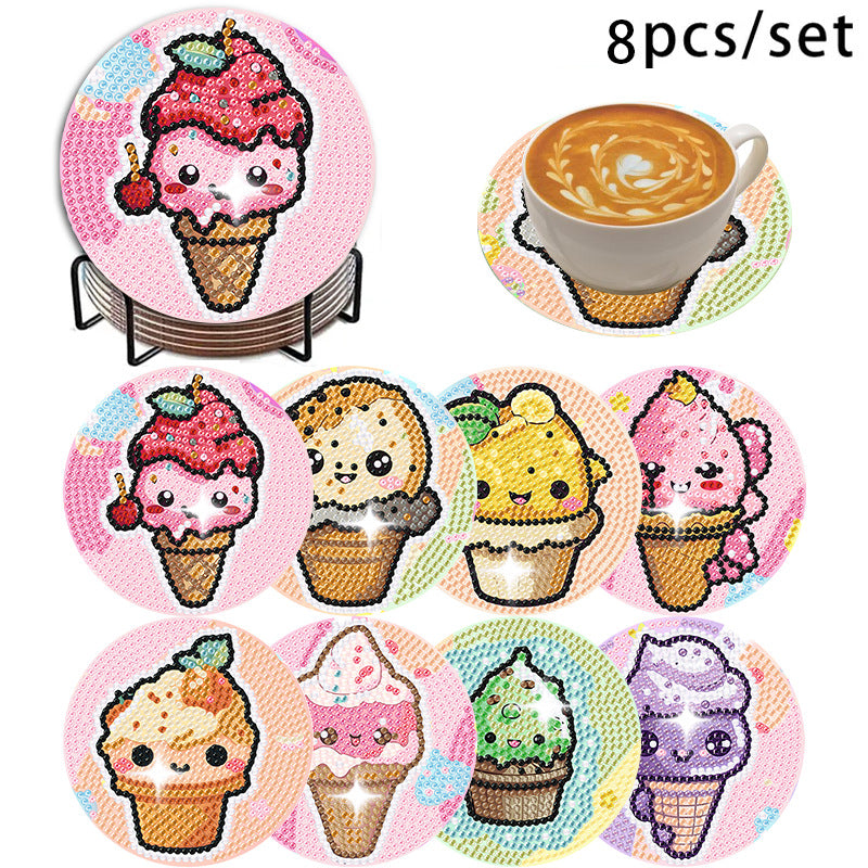🌅 Sparkling DIY Diamond Painting Cup Coasters – 8PCS Set