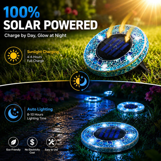 Solar Outdoor Mosaic Disk Pathway LED Lights