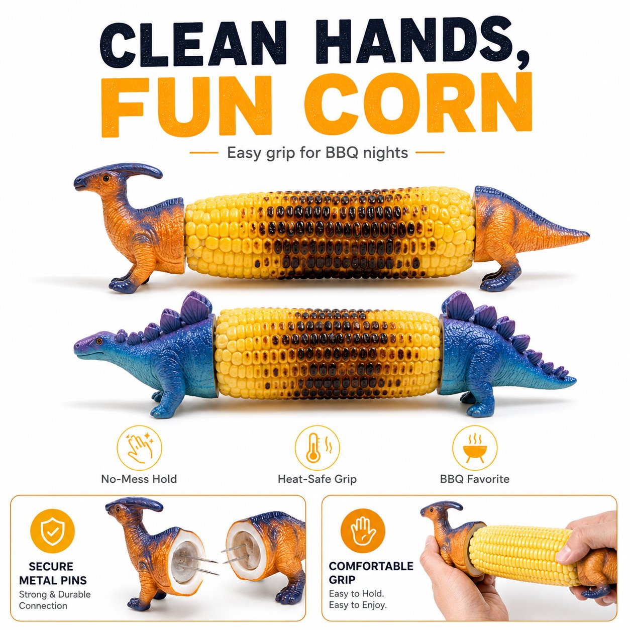 🦖🍗Dinosaur Corn Holders for Corn On The Cob - Funny Corn Cob Holder for Kids and Adults with Stainless Steel Prongs