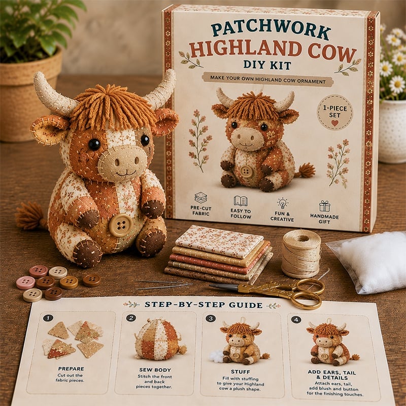 🧵DIY Patchwork Animal Kit – Create Your Own Adorable Animals - Highland Cattle