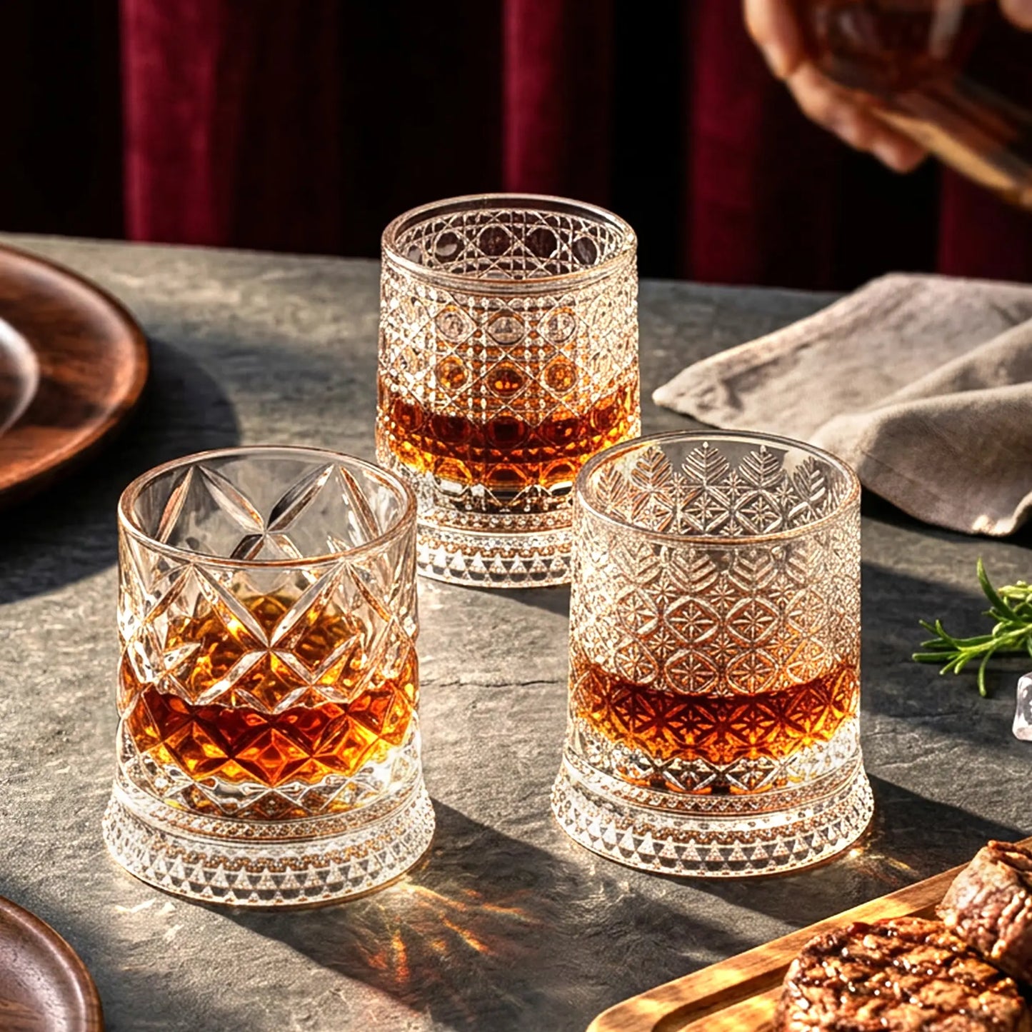 🥃4-Pack Rotating Crystal Whiskey Glasses with4 Ice Ball Molds & Gift Box